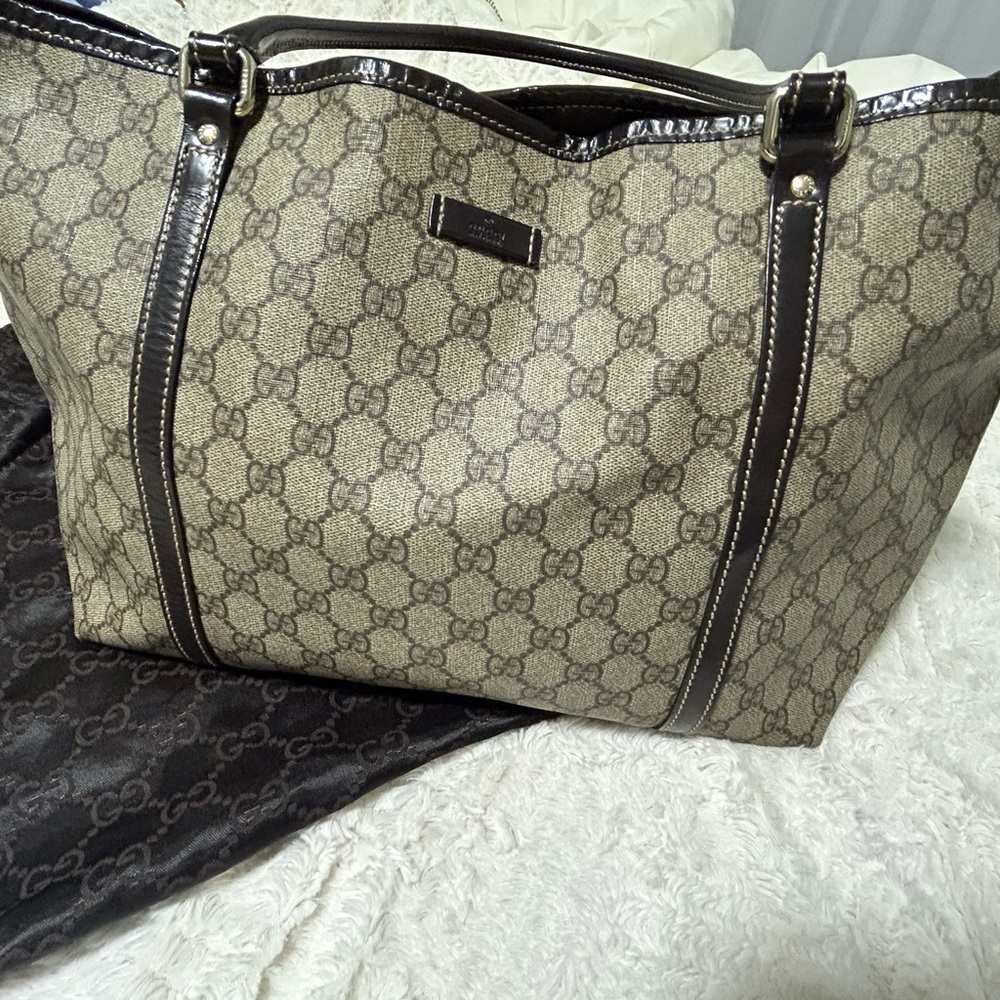 Gucci Beige and Dark Brown Tote Bag